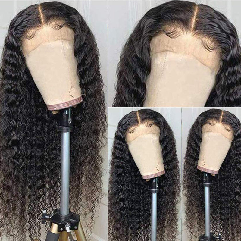 Deep Wave 13x4 Transparent Lace Front Wig Human Hair Curly Glueless