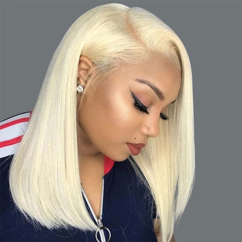 Honey Blonde 613 Short Bob Wigs Bone Straight Human Hair Lace Frontal Wig