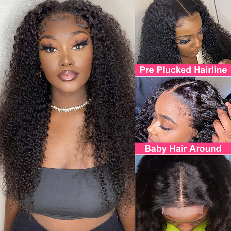 Kinky Curly 4X4 Transparent Lace Closure Glueless Wig 200% Density