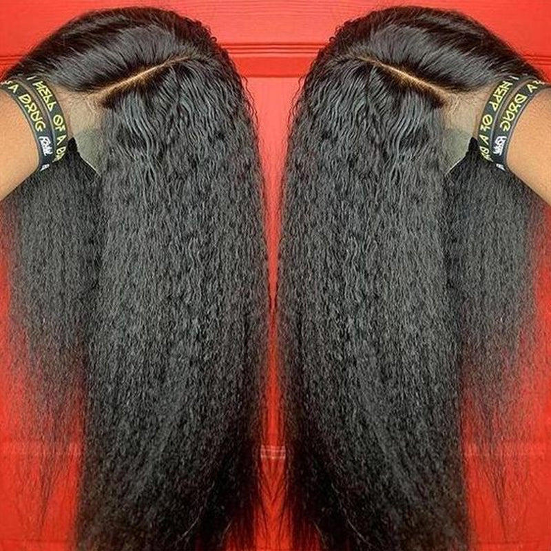 Kinky Straight Frontal Lace Wig Human Hair Natural 13x4 Lace Front Wigs