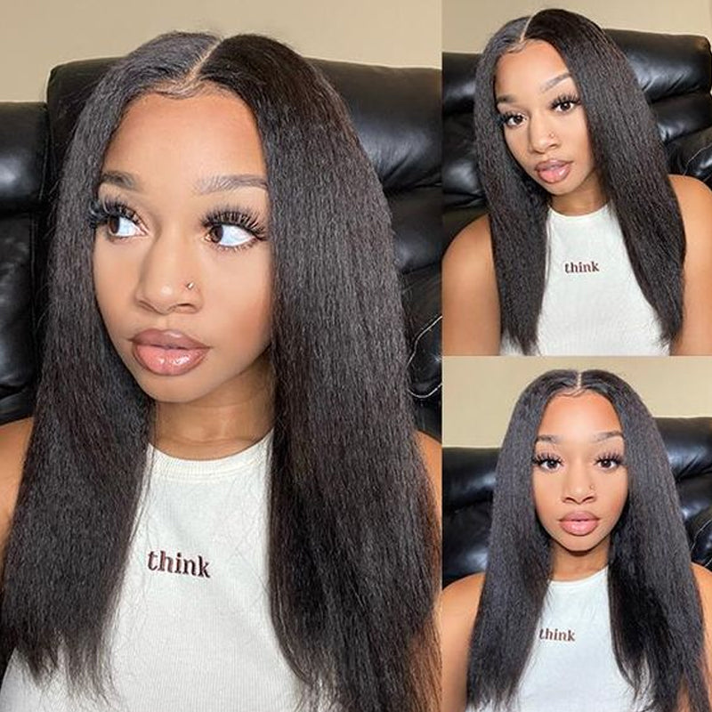 Kinky Straight Frontal Lace Wig Human Hair Natural 13x4 Lace Front Wigs