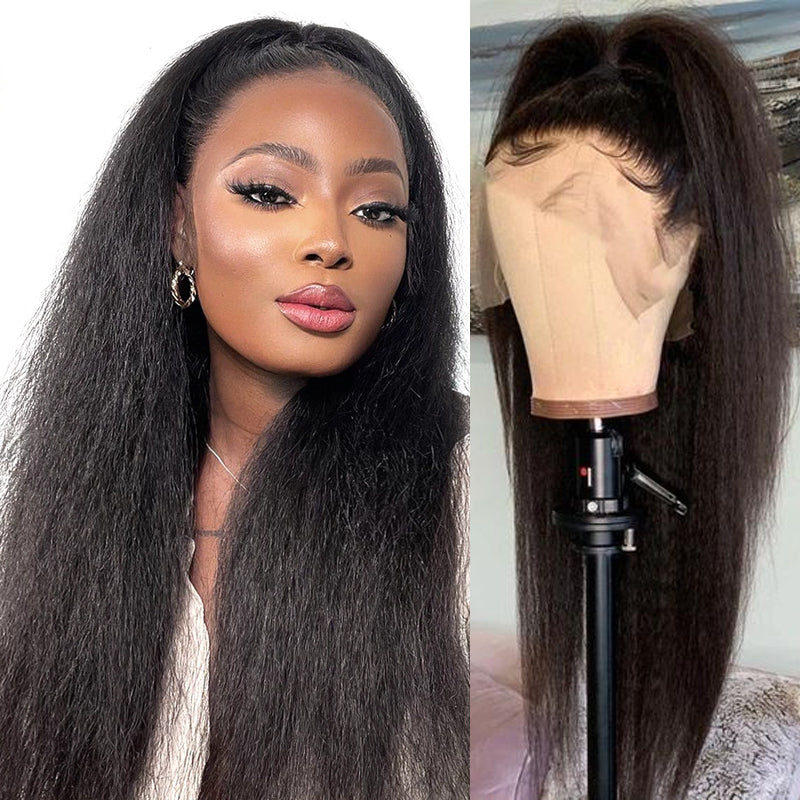 Kinky Straight Frontal Lace Wig Human Hair Natural 13x4 Lace Front Wigs