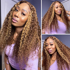 Ombre Hair Lace Closure Wig Pre Plucked Jerry Curl Honey Blonde Highlight Front Wigs