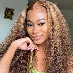 Ombre Hair Lace Closure Wig Pre Plucked Jerry Curl Honey Blonde Highlight Front Wigs