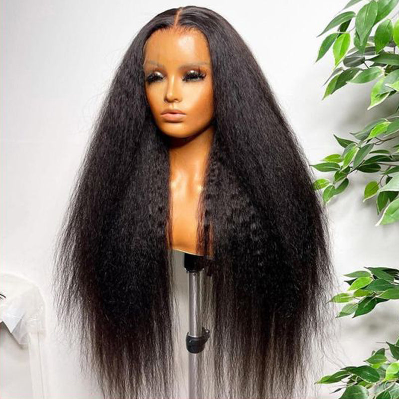 Yaki Straight 13x4 Lace Closure Glueless Wig Kinky Straight Human Hair