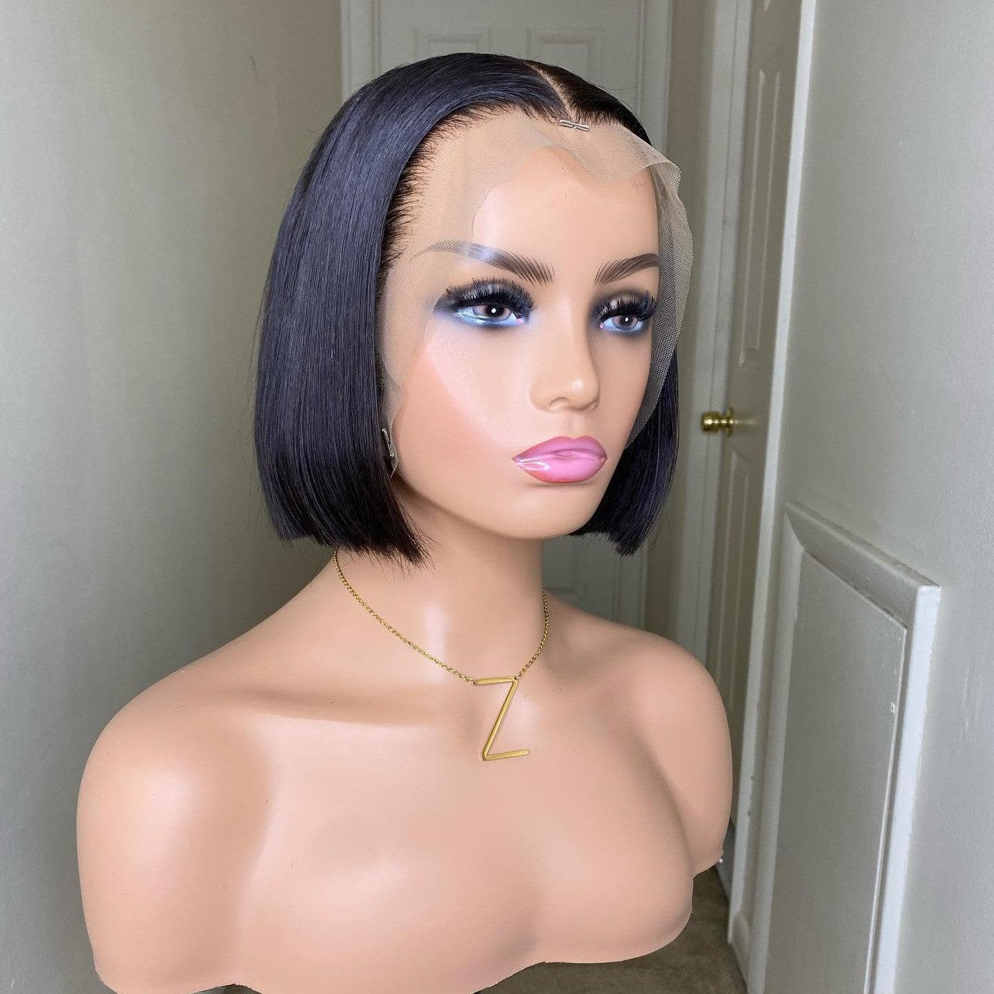 New Wig-8" ReadytoGo Bob Glueless PrePlucked Middle Part