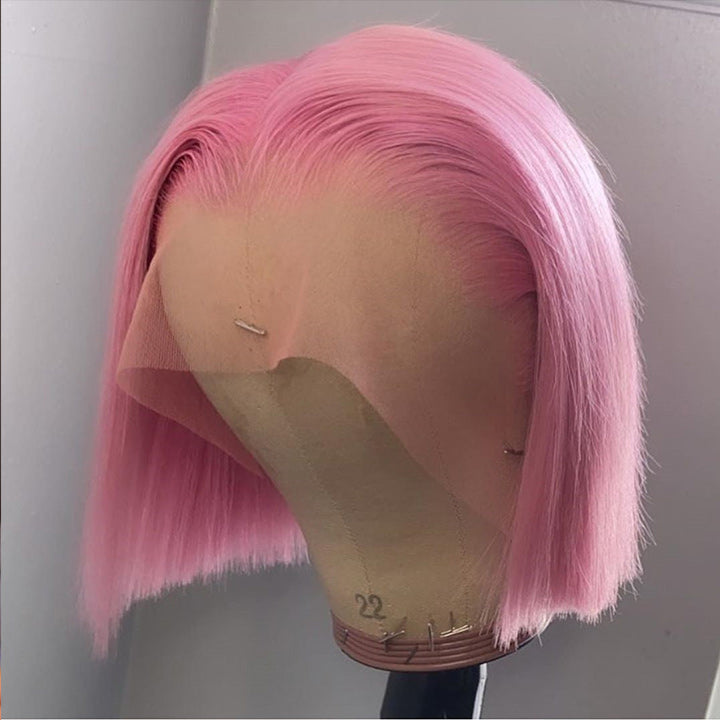 613 Blonde/Pink 13x4 Short Bob Lace Front Wig Straight Hair