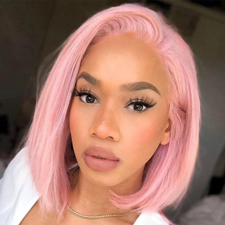 613 Blonde/Pink 13x4 Short Bob Lace Front Wig Straight Hair