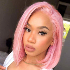 613 Blonde/Pink 13x4 Short Bob Lace Front Wig Straight Hair