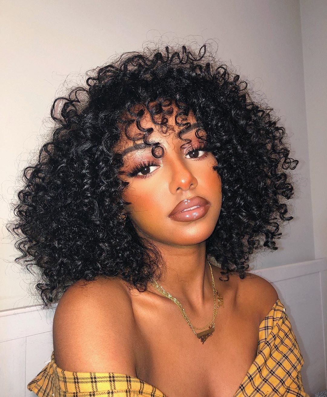 Fringe Curly Bob Natural Black Color Wig