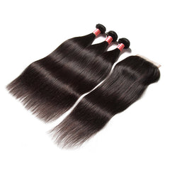 13A Silky Straight 3 Bundles With 4x4 Lace Closure Human Hair Weaves Virgin Silky Straight