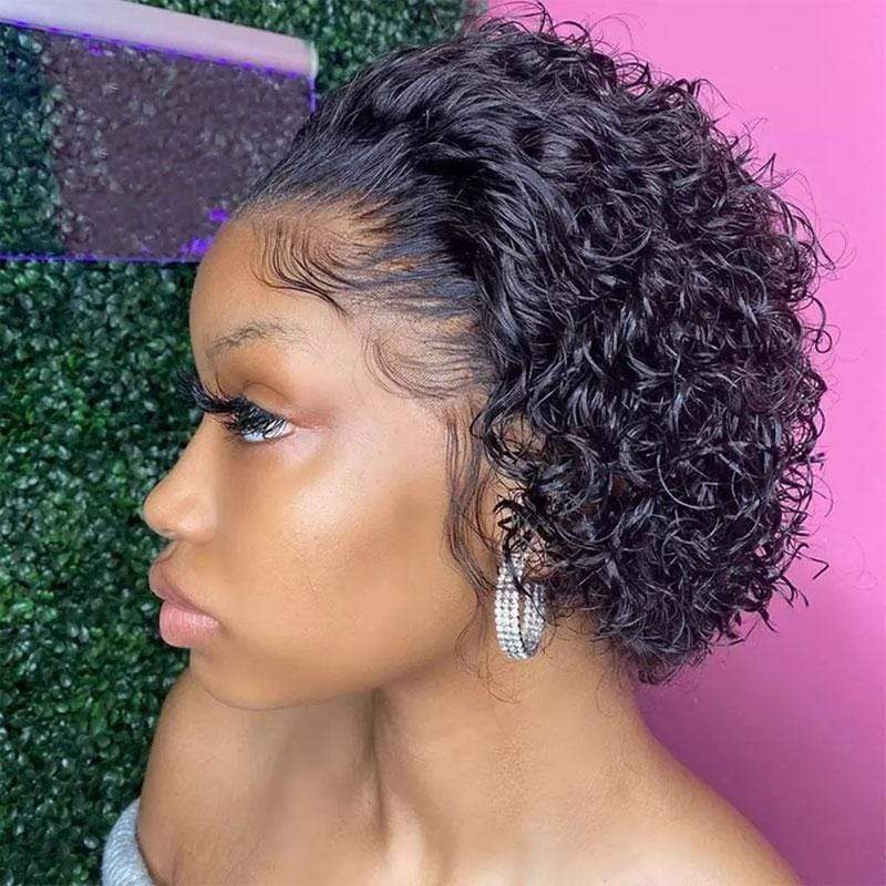 Water Wave Short Pixie Cut Virgin Human Hair Wigs