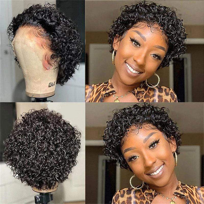 Water Wave Short Pixie Cut Virgin Human Hair Wigs