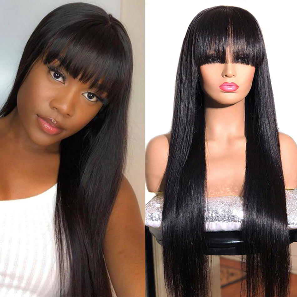 BOGO Staright Fringe Human Hair Wigs With Bangs Real Human Hair