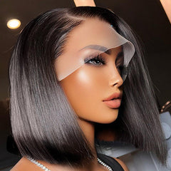 Short Straight Glueless 12" Lace Front Bob Wig Natural Black Pre Plucked Human Hair Bob Wigs