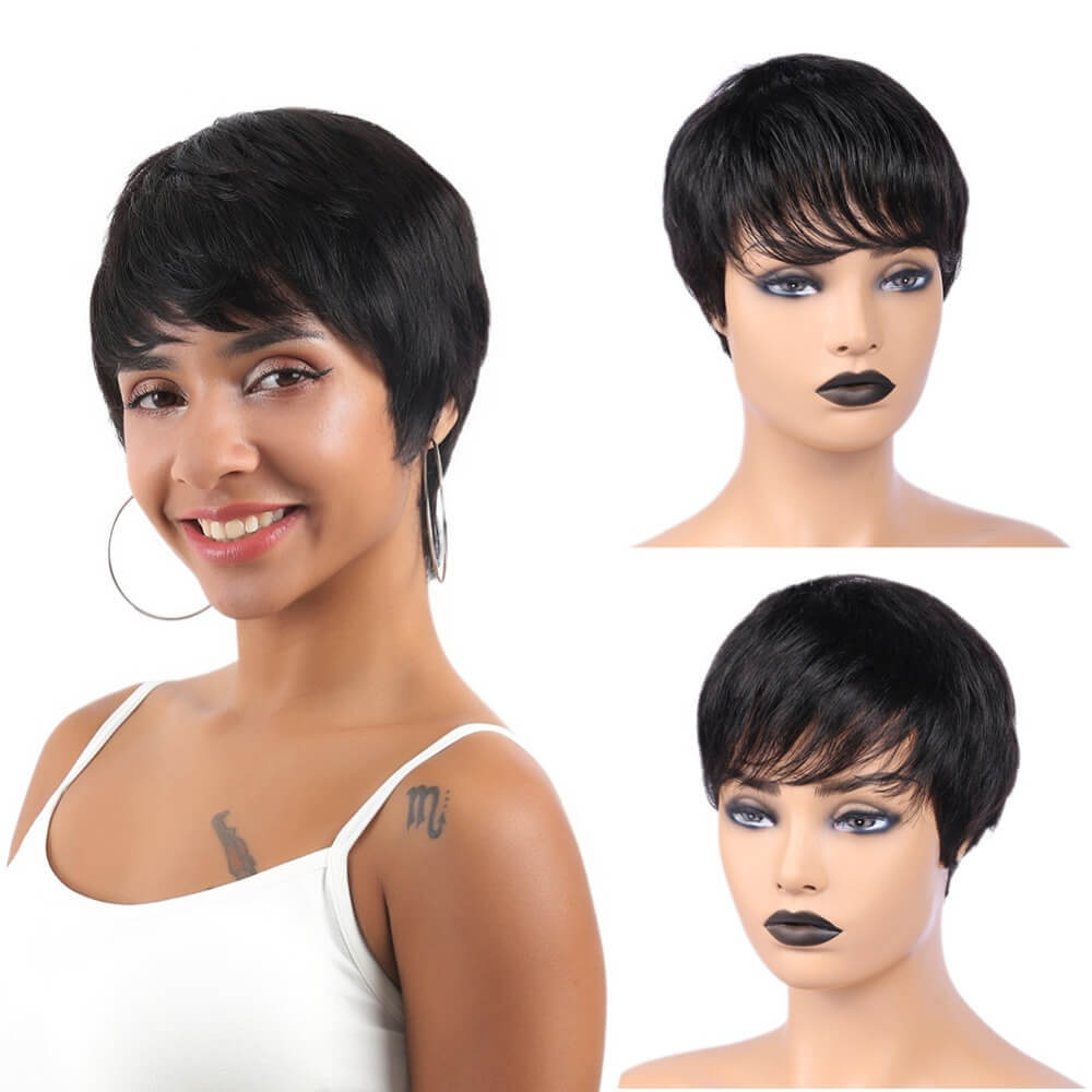 Short Pixie Cut Wig Straight Hair With Bangs 100% Human Virgin Hair Wig