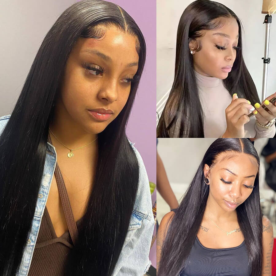 Natural Straight Hair Lace Frontal Wig 100% Virgin Human Hair Wigs  For Black Women