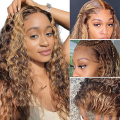 Honey Blonde Highlight Piano 13x4 Lace Front Wig With Deep Wave Human Hair Wig