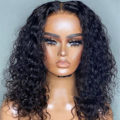 Frontal 13x4 Lace Wig 16" Curly Middle Part Lace Wigs Human Hair