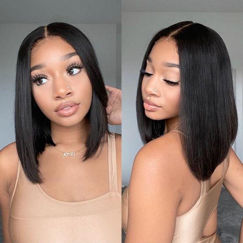 Short Straight Bob Wig 4x4 Lace Closure Remy Human Hair Wigs 200% Destiny Volume