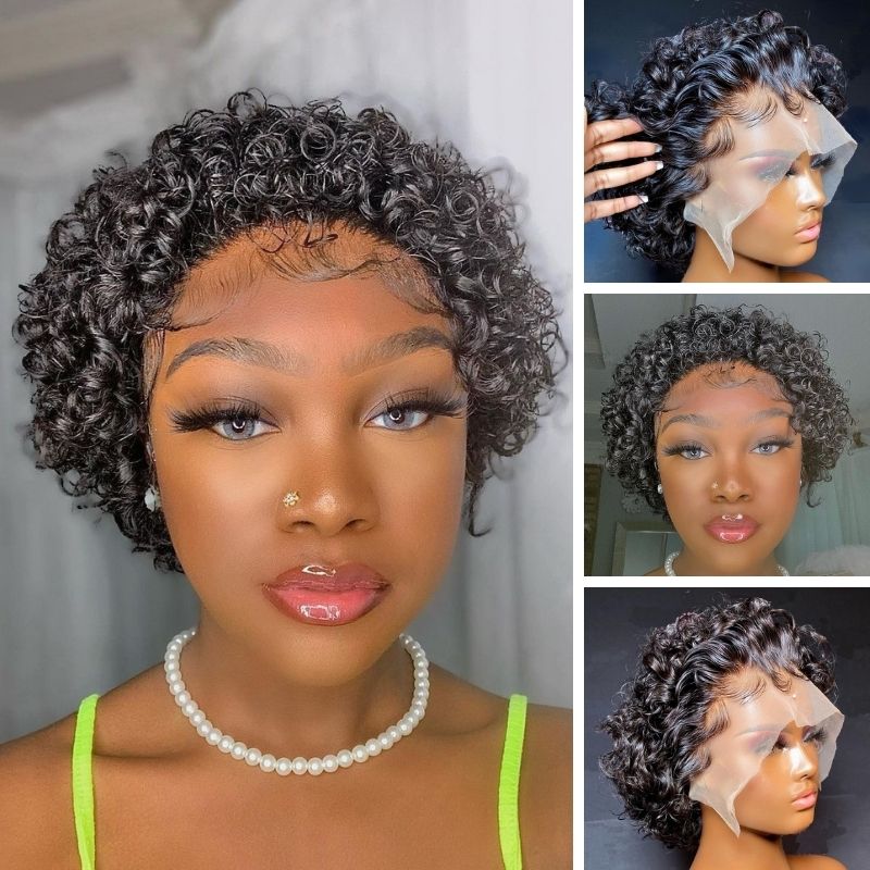 Water Wave Short Pixie Cut Virgin Human Hair Wigs