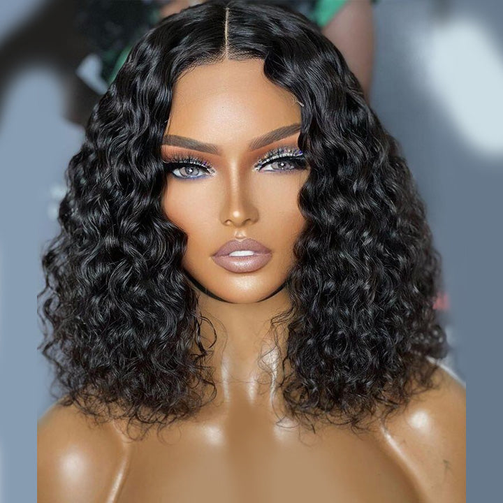 Lace 13x4 Frontal Deep Curly Bob Wig Black Color Pre Plucked Human Hair Bob Wigs