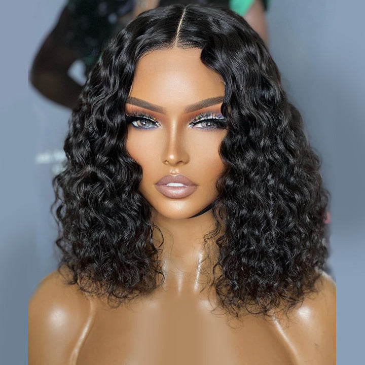 Lace 13x4 Frontal Deep Curly Bob Wig Black Color Pre Plucked Human Hair Bob Wigs