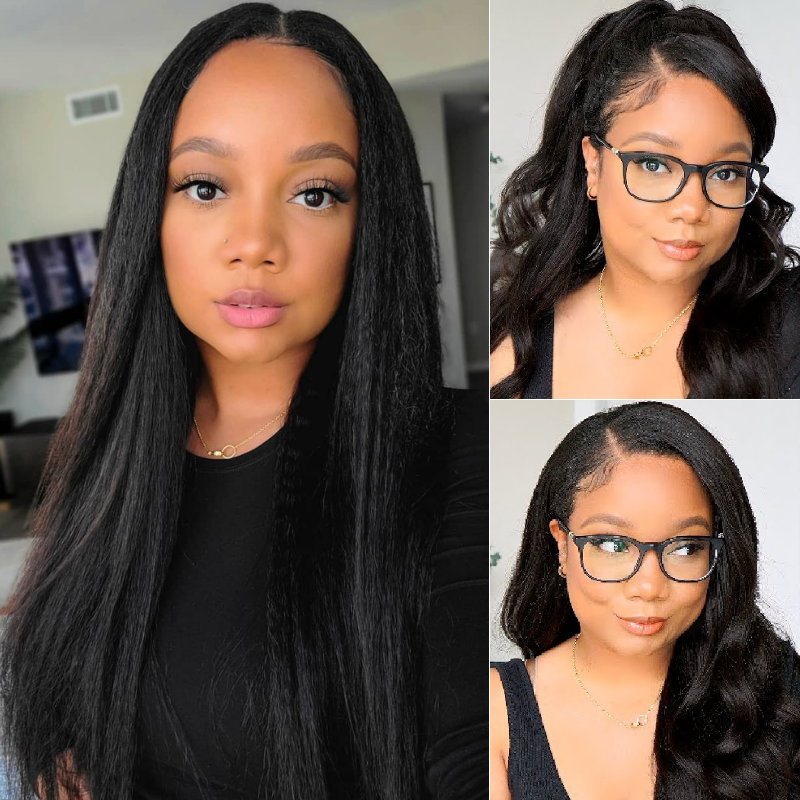 Yaki Straight 13x4 Lace Closure Glueless Wig Kinky Straight Human Hair