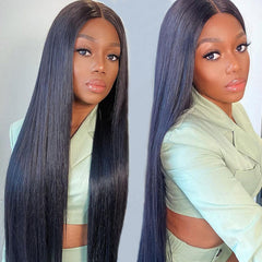 Frontal Silk Straight 13x4 Lace Wigs Human Hair Natural Black Color 150% 180% Density