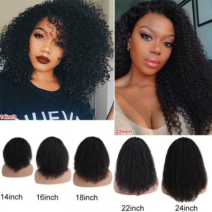 Afro Kinky Curly 4x4 Transparent Lace Closure Wig 180% Density Glueless Human Hair Wig