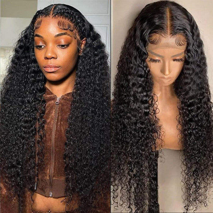 Jerry Curly  4 By 4 Lace Closure Human Hair Wigs 180% Density For Women