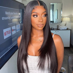 Natural Straight Hair Lace Frontal Wig 100% Virgin Human Hair Wigs  For Black Women