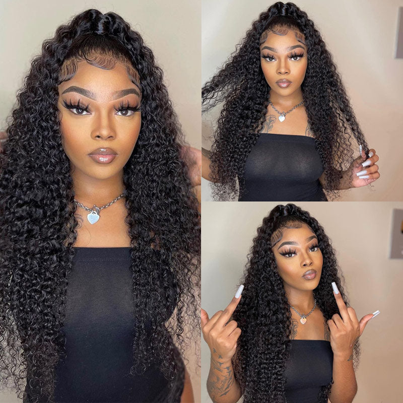 Black Curly Hair 13x4 Lace Front Wig 100% Virgin Human Hair Wigs Pre Plucked Hairline