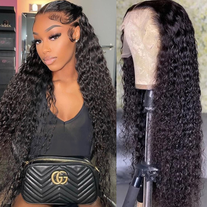 Black Curly Hair 13x4 Lace Front Wig 100% Virgin Human Hair Wigs Pre Plucked Hairline