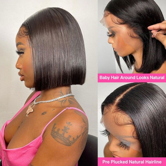 High Quality Blunt Cut 10" Bob Wigs 13x4 Lace Frontal Pre-plucked Human Hair Wigs