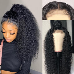 Jerry Curly  4 By 4 Lace Closure Human Hair Wigs 180% Density For Women