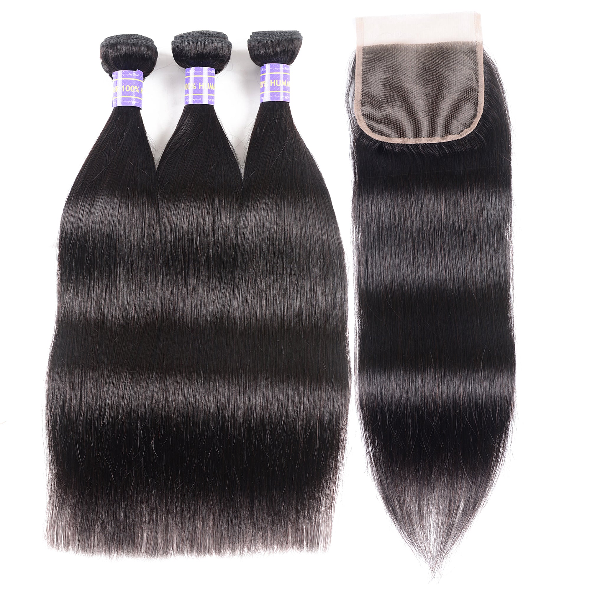 15A Silky Straight Hair 3 Bundles Remy Human Hair with 4x4 Swiss Lace Closure