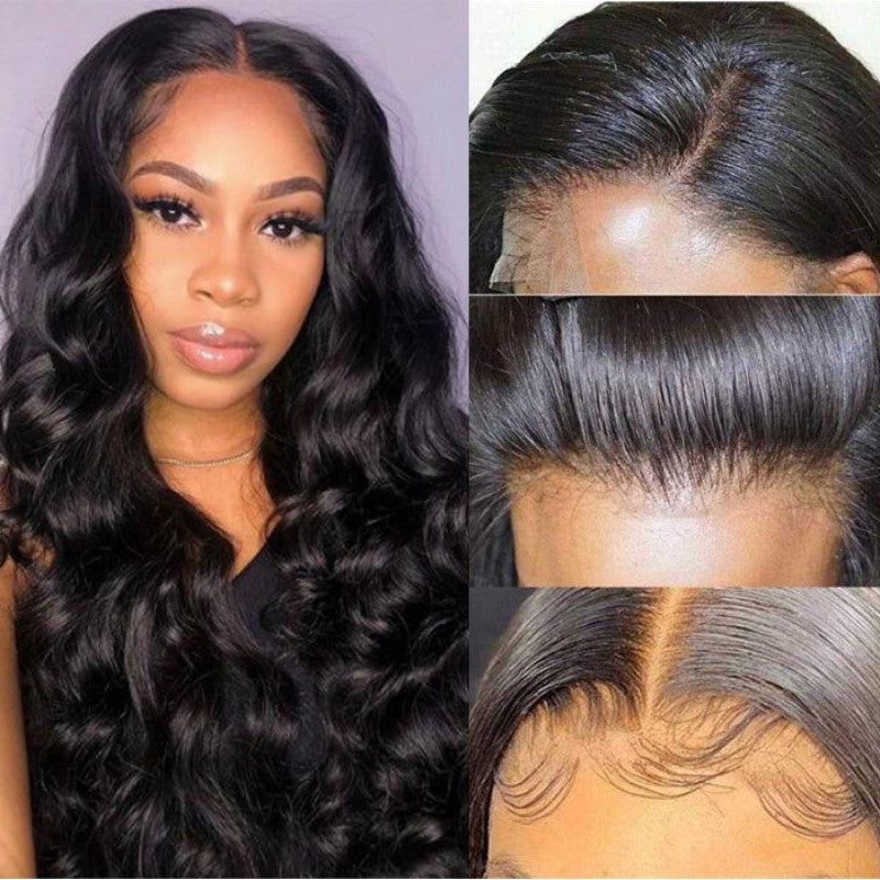 Body Wave 13x4 Invisible Transparent Lace Front Human Hair Wigs Bleached Knots 150% Density