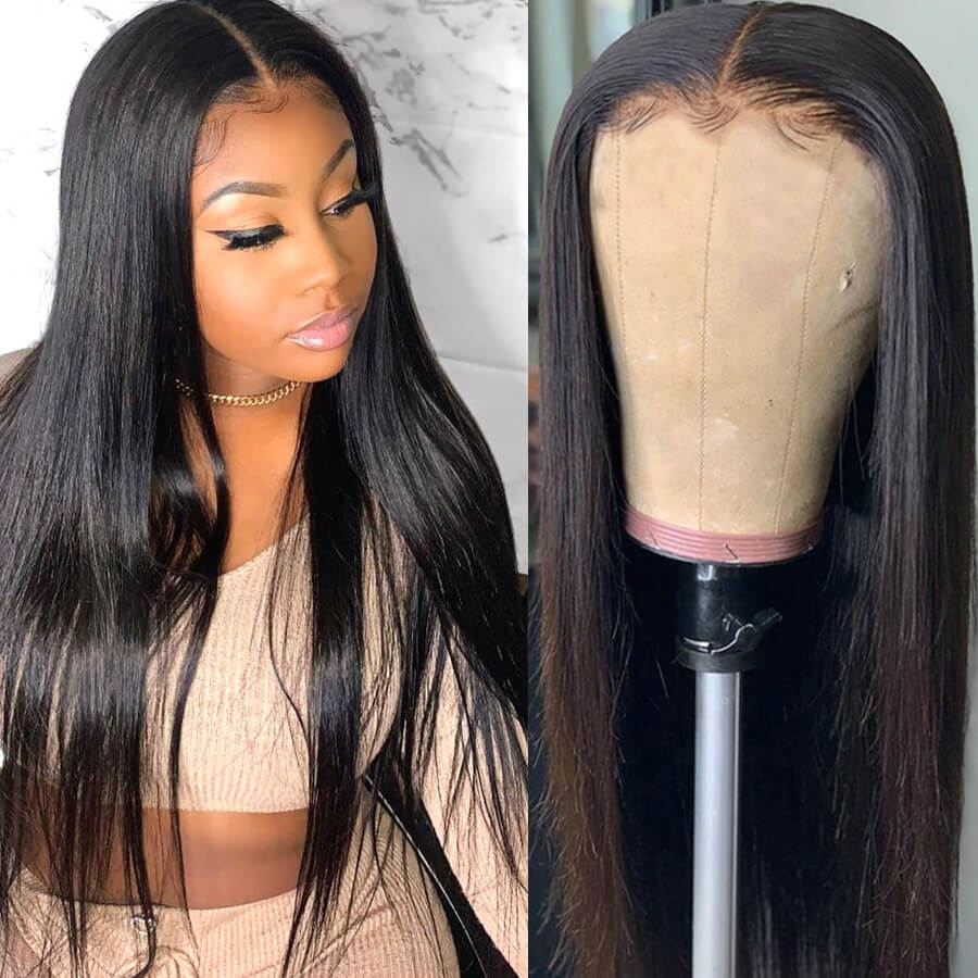 Natural Straight Hair Lace Frontal Wig 100% Virgin Human Hair Wigs  For Black Women