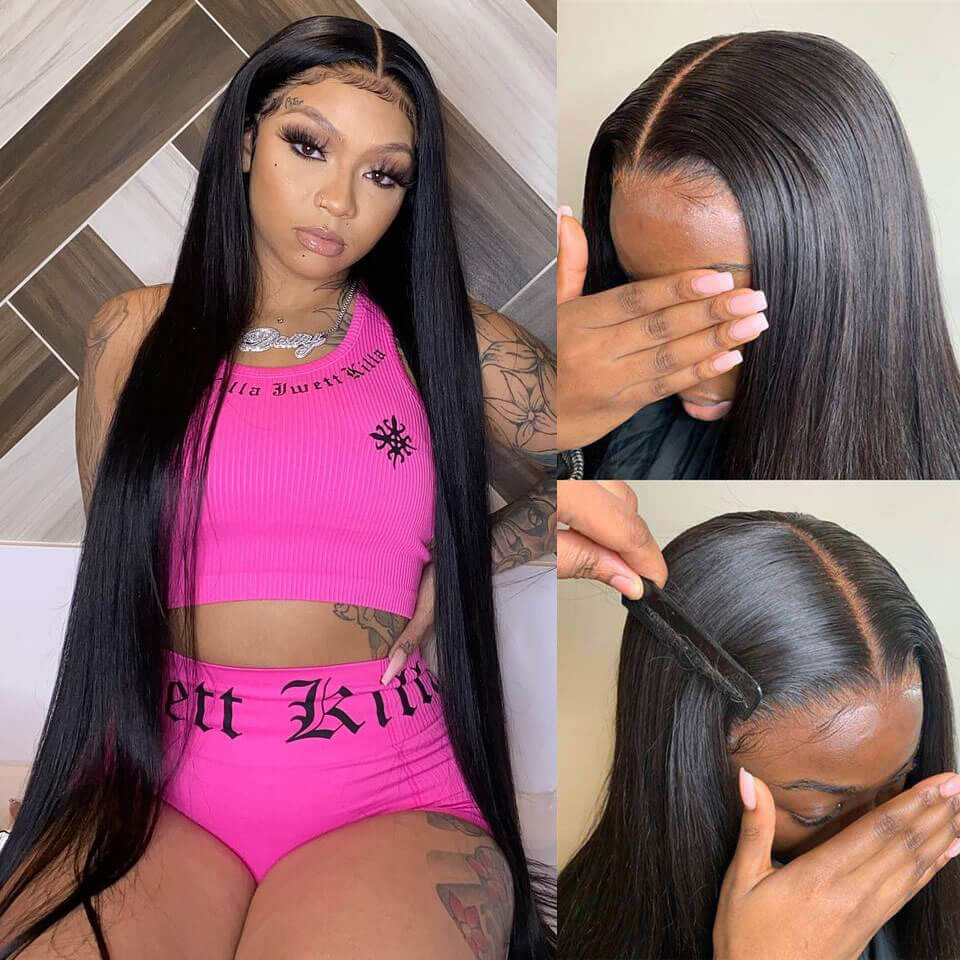 Long Straight Hair 13x4 Lace Front Wig Pre Plucked Hairline 100% Virgin Human Hair