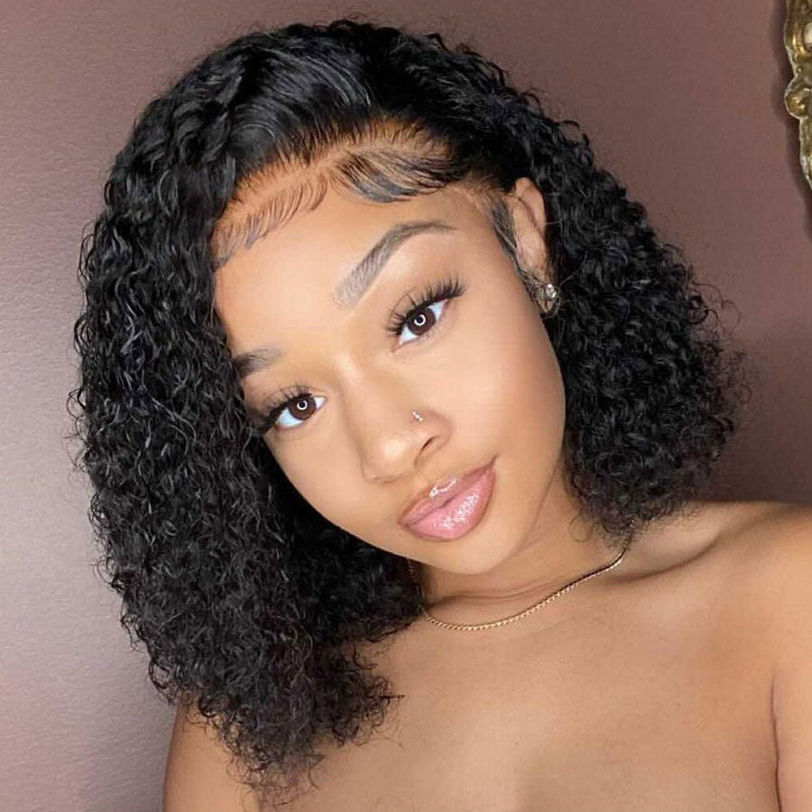 Short Curly Bob 4x4 Lace Closure Wig Thick Human Hair Bob Wigs