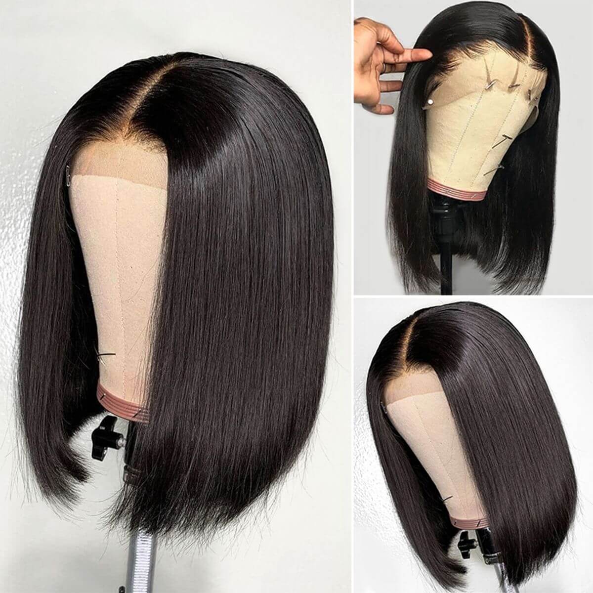 Short Straight 4x4 Lace Closure Bob Wig Pre Plucked Human Hair