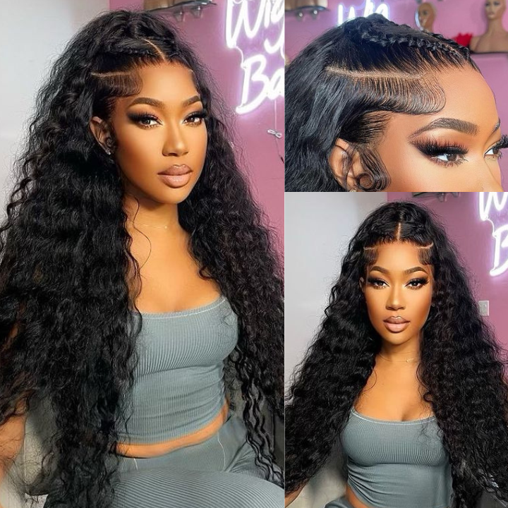 Black Curly Hair 13x4 Lace Front Wig 100% Virgin Human Hair Wigs Pre Plucked Hairline