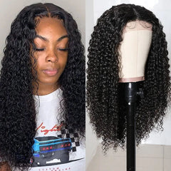 Bouncy Jerry Curly 4x4 Lace Closure Hand Tied Lace Part Wigs 150% Density