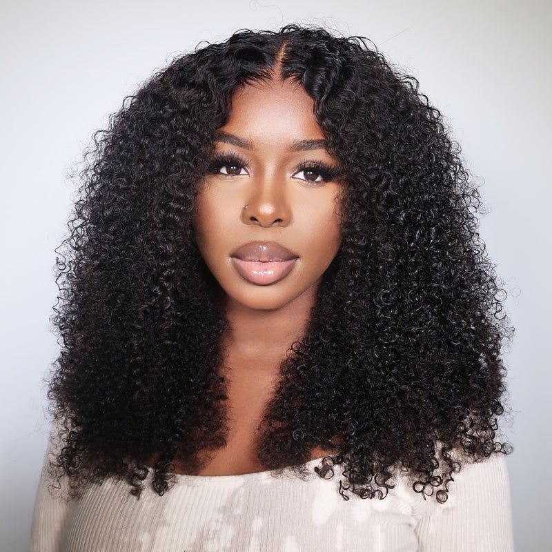 Kinky Curly Hair Lace Closure Wig 200% Density Kinky Lace Part Wigs 100% Virgin Hair