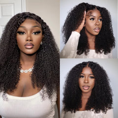 Kinky Curly Hair Lace Closure Wig 200% Density Kinky Lace Part Wigs 100% Virgin Hair