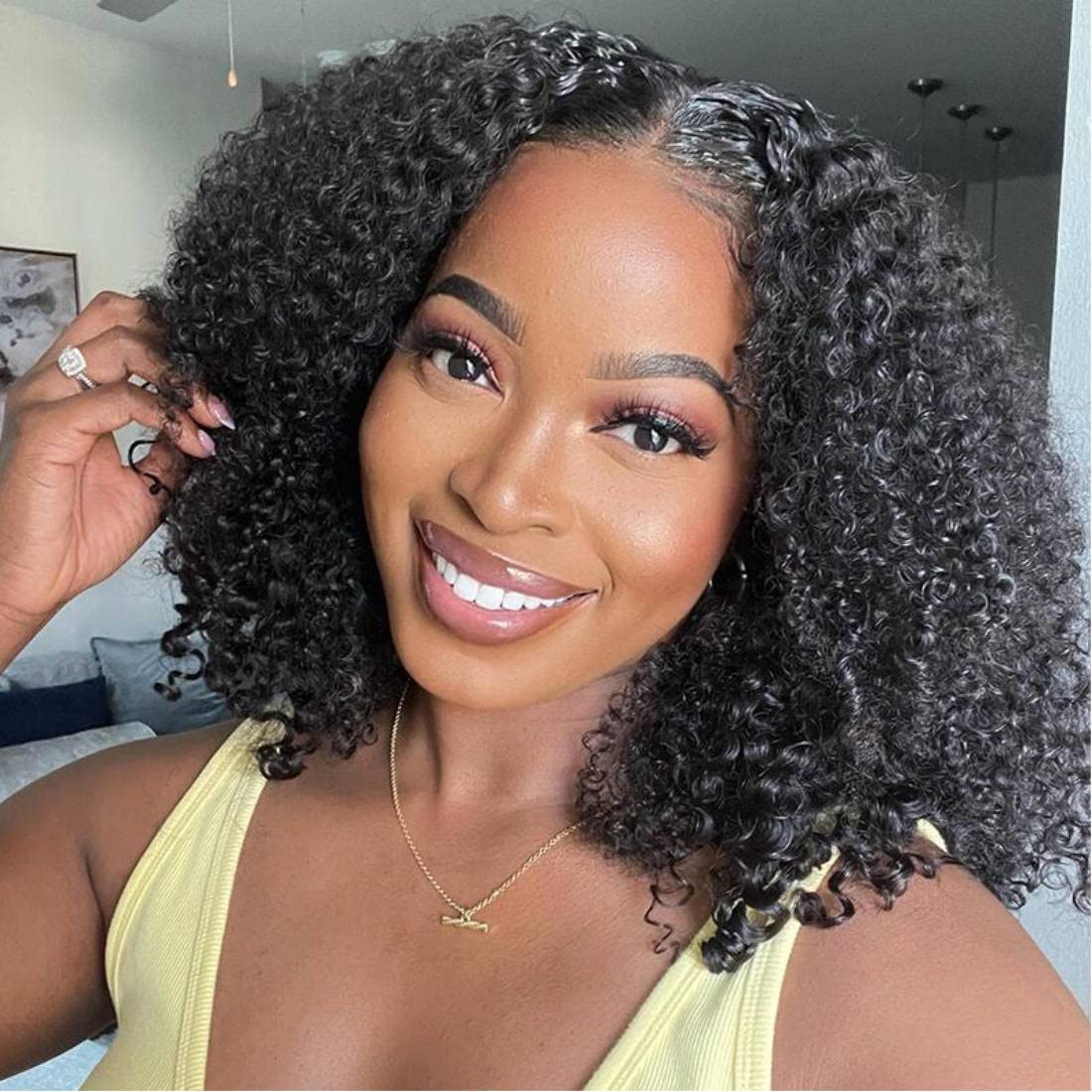 Kinky Curly Hair Lace Closure Wig 200% Density Kinky Lace Part Wigs 100% Virgin Hair