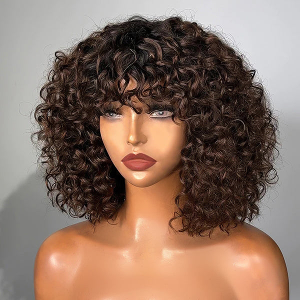 ReadytoGo-T1B/4 Popular Water Wave Bang Bob Wig Peruvian Human Hair