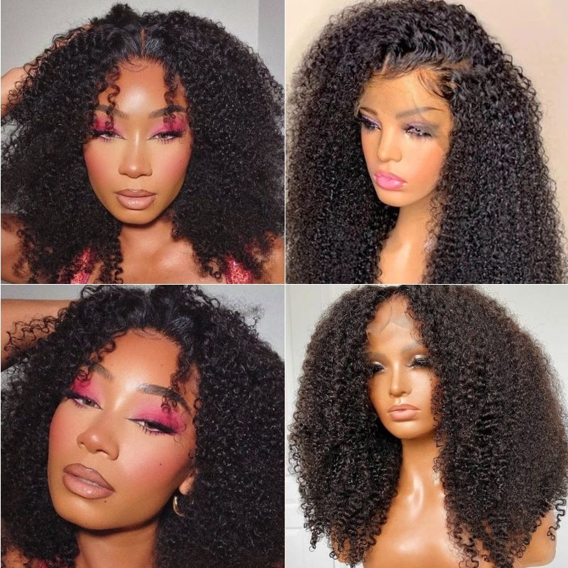 Closure Wig kinky Curly 4x4 Transparent Lace Closure Pre Plucked Headline Real Human Hair Wig