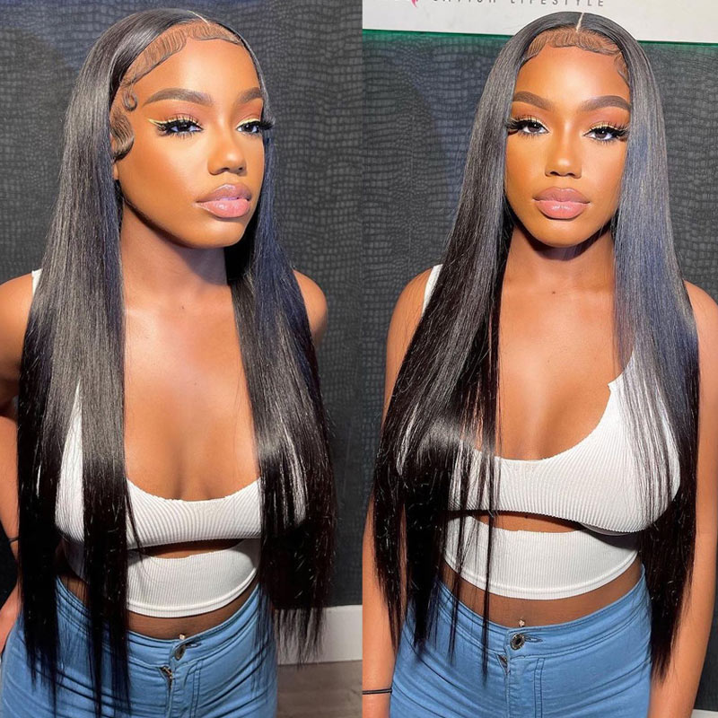 Natural Straight Hair Lace Frontal Wig 100% Virgin Human Hair Wigs  For Black Women